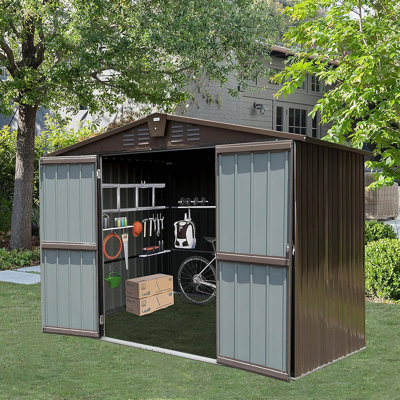 Remise de rangement 10 pi x 8 pi, remise à outils en métal avec double porte verrouillable, grande remise à vélo imperméable