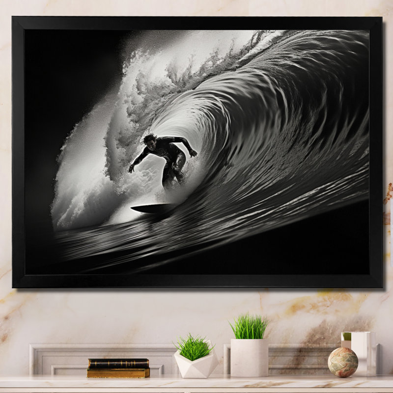 Surfers Paradise, vague grise II sur toile, H 12 po x l 20 po x P 1 po, Cadre photo noir