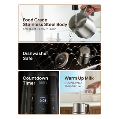 Mousseur à lait tout-en-un Dreo, mousseur électrique en mousse pour café au lait et café au lait, chauffe-lait automatique de 15 oz / 450 ml avec 30 boissons, va au lave-vaisselle, lait à base de produits laitiers / végétaux