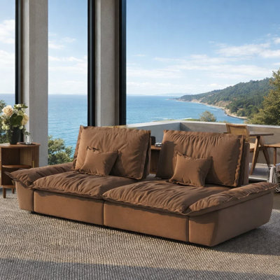 POVISON 104.33" Extra Deep Brown Sofa Stain Resistant Cozy Pet-Friendly Couch With Adjustable Backrest