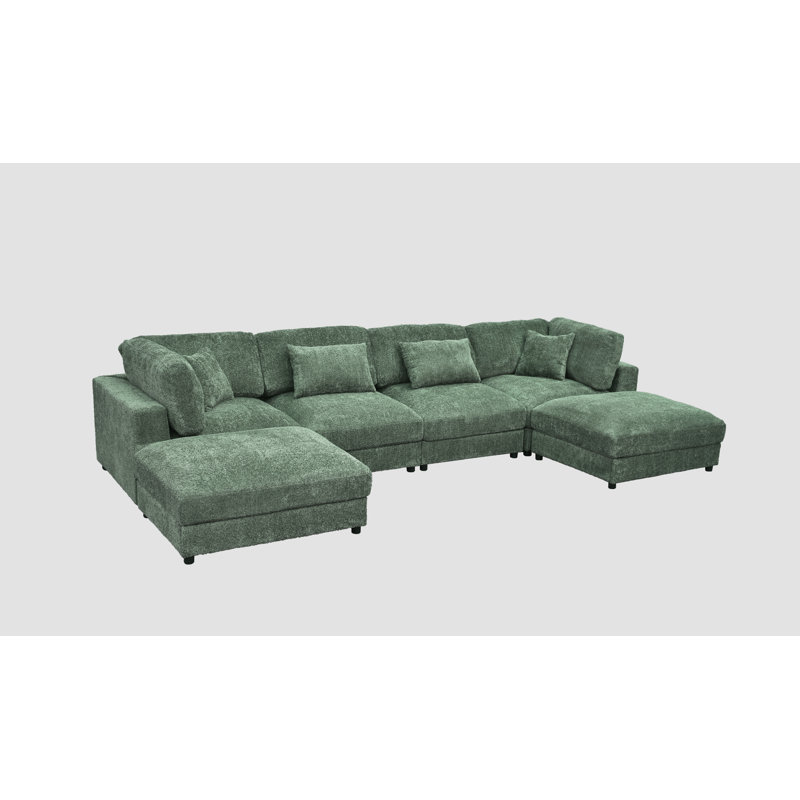 Everden Modular Plush Sectional Sofa, 33" H x 144" W x 72" D, Green Polyester