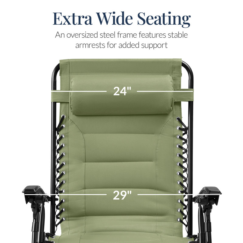  Oversized Padded Zero Gravity Chair, Folding Outdoor Patio Recliner W/ Side Tray - Sage Green, Sage Green