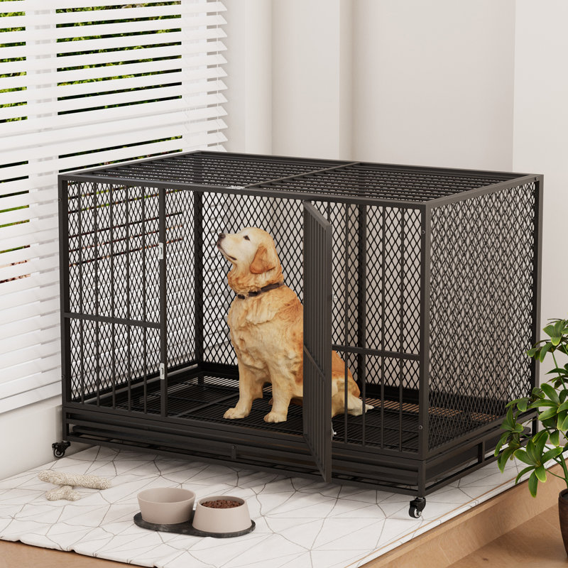 Meuble pour chien robuste de 37 à 48 po avec plateau amovible et roulettes verrouillables à 360 °