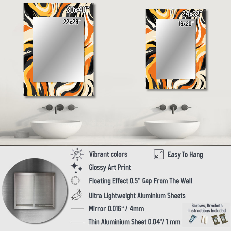 Noir et beige Urban Zebra Fusion - miroir unique à imprimé animal, grand miroir mural moderne, impression d'art en métal
