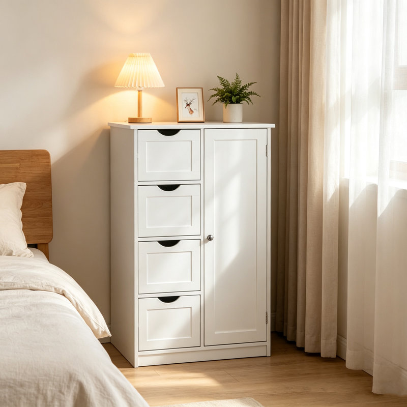 Armoire de rangement à une porte avec 4 tiroirs - blanc