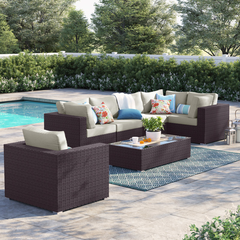 Ensemble de canapé modulaire d'extérieur en rotin et osier de 7 pièces Convene de Modway, Beige