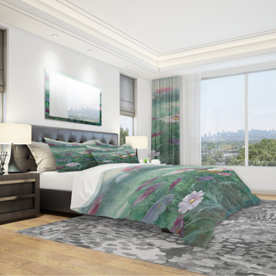 Cosmos at Dawn II - Ensemble de housse de couette Farmhouse - Microfibre de polyester