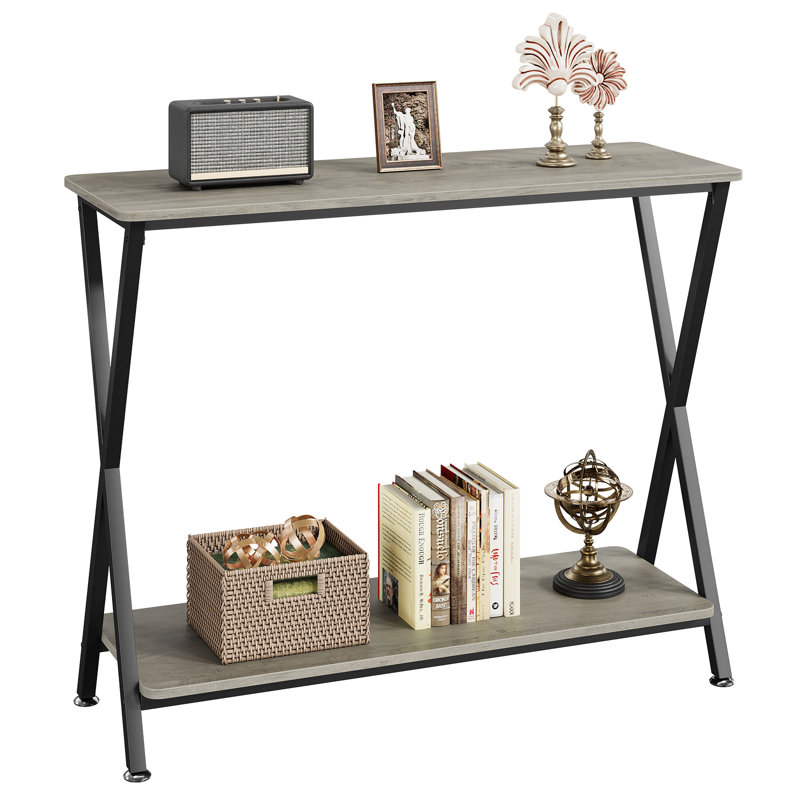 Console Table, 80.7cm H x 80cm W x 30cm D, Grey / Black, Grey