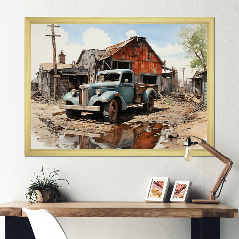 The Great Depression Achromatic II - Transportation Canvas Art Print, Encadrement doré, H 30 po x l 40 po x P 1,5 po