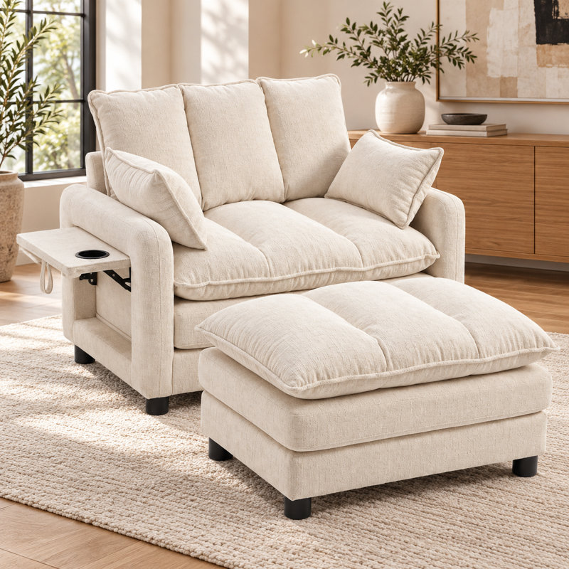 Upholstered 42.52 " Chenille Sofa, White