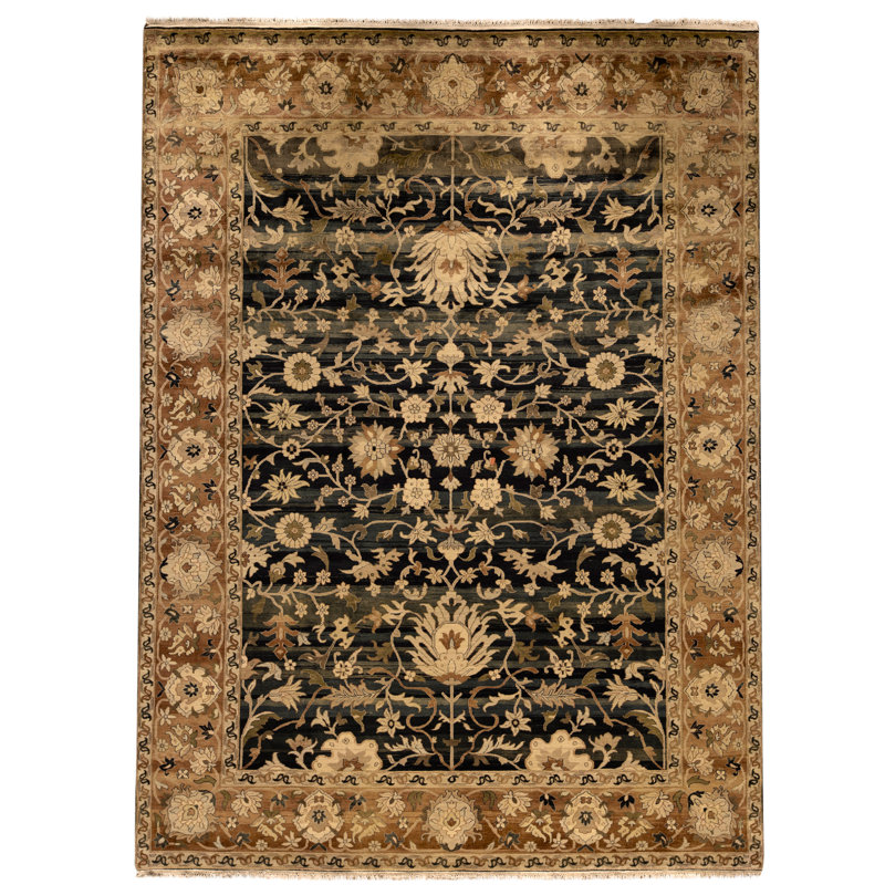 Tapis bleu et rouille de haute qualité noué à la main