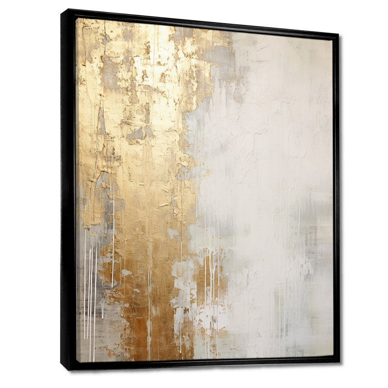 «Minimal Gold and Beige Abstract River III - Northern Lights», reproduction d'art murale, H 32 po x l 16 po, Noir