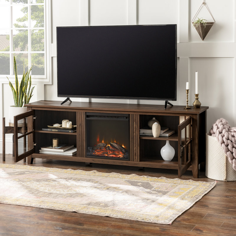Dake 70" Media Console with Electric Fireplace, Dark Walnut