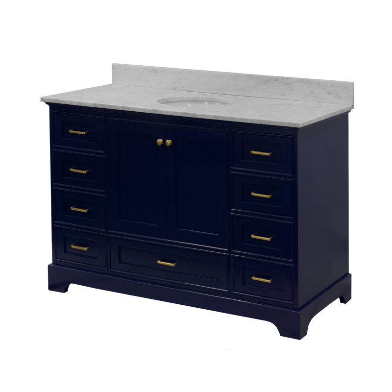 Ensemble de meuble-lavabo simple 60 po Larosa, Bleu royal, Marbre de Carrare