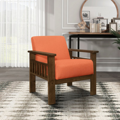 Chaise d'appoint rembourrée en tissu orange, structure en bois d'hévéa massif avec finition noyer pour chaise de chambre, tissu texturé, bois et rembourrage confortable