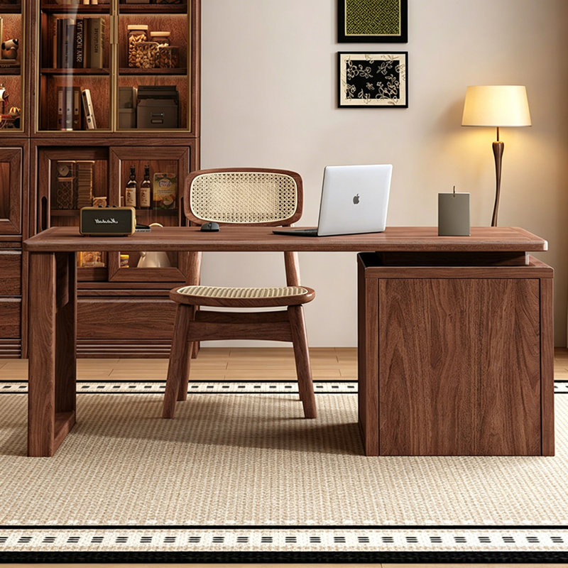 Bureau d'écriture avec tiroirs en noyer noir, 29.53" H x 55.12" W x 25.59" D