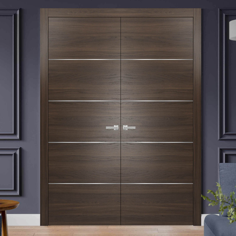 Planum Flush Solid Wood Standard Brown Doors, 36" x 80", Chocolate Ash