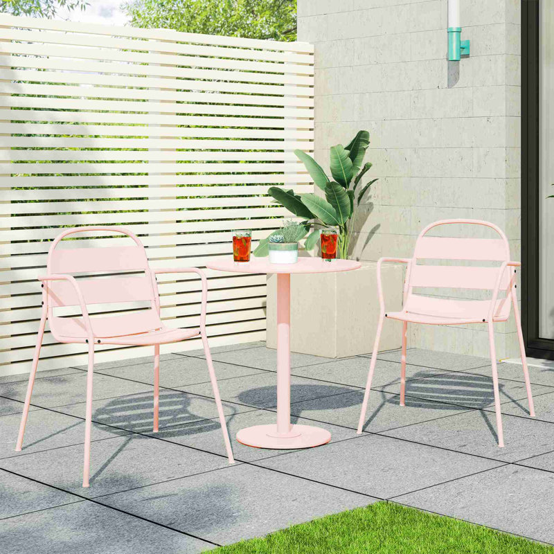 Ensemble de mobilier de patio, une table avec deux chaises, Rose clair