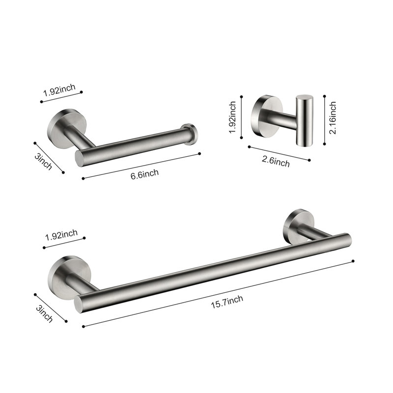3 Bathroom Fittings In Brushed Nickel, Stainless Steel, Modern , Scratch-, Corrosion, Straightforward Installation Approach Accessory Outlook, Uncomplicated Practice