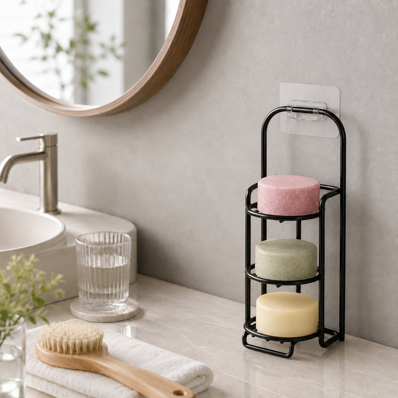 Porte-shampooing pour douche, porte-savon autonettoyant pour lavabo mural et de cuisine, porte-savon en acier inoxydable (noir)