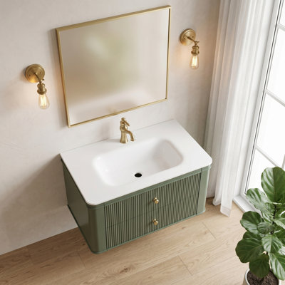 Meuble-lavabo mural simple vert flottant pré-assemblé de 30 po avec lavabo