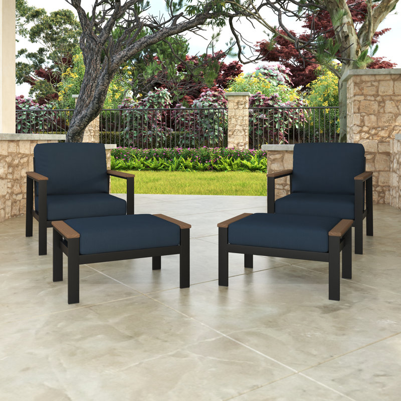 Townsend Patio Chair Sunbrella® Cushions and Ottoman, Canvas Navy Sunbrella® Canvas