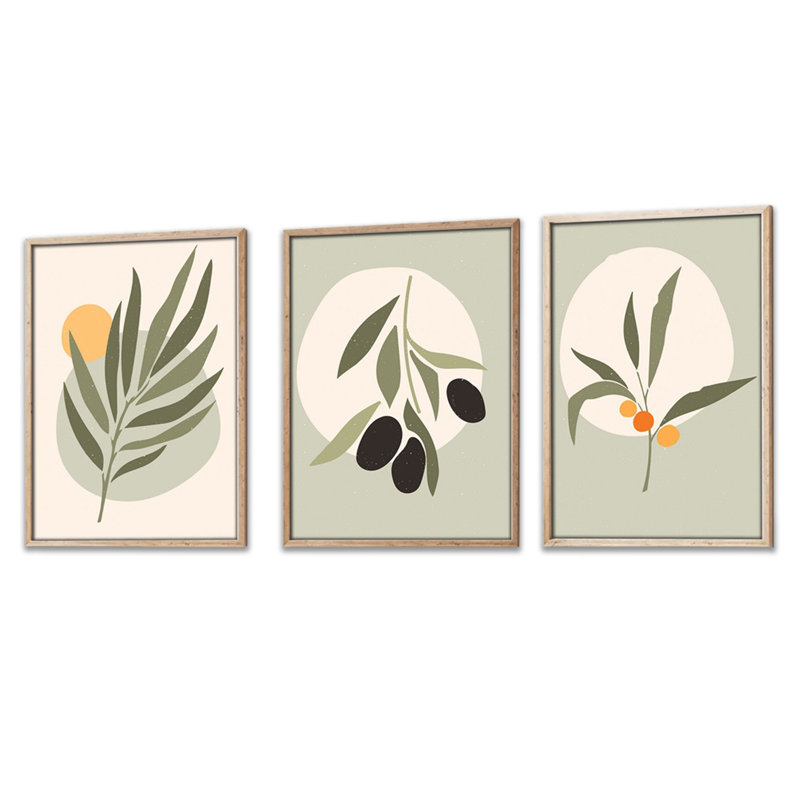 3 pièces, cadre en bois, olives, art mural