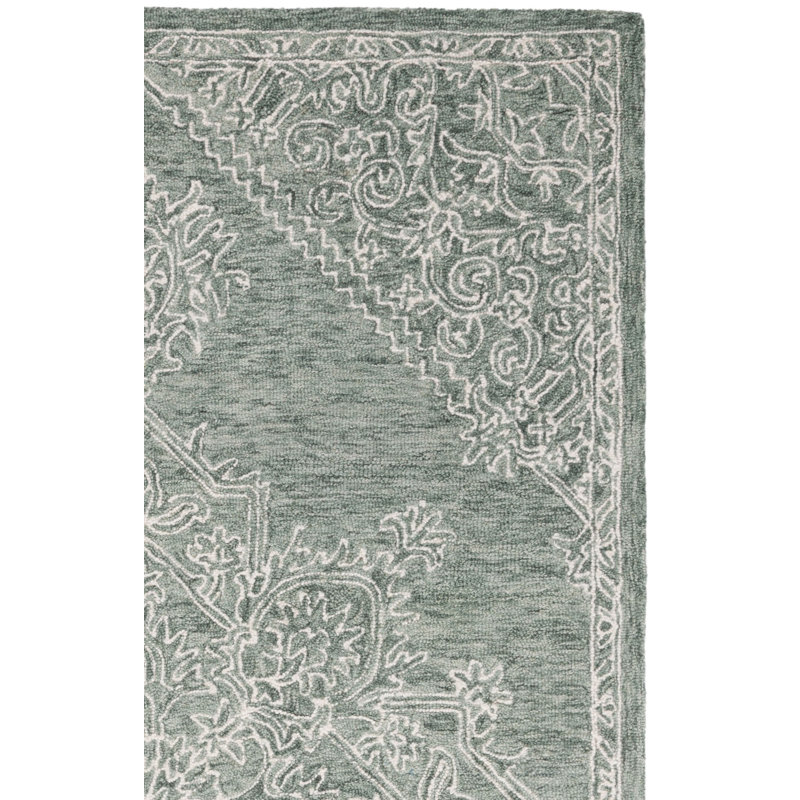 Niti Hand Tufted Wool/Cotton Floral Rug in Green/Ivory, Rectangle 8' x 10'