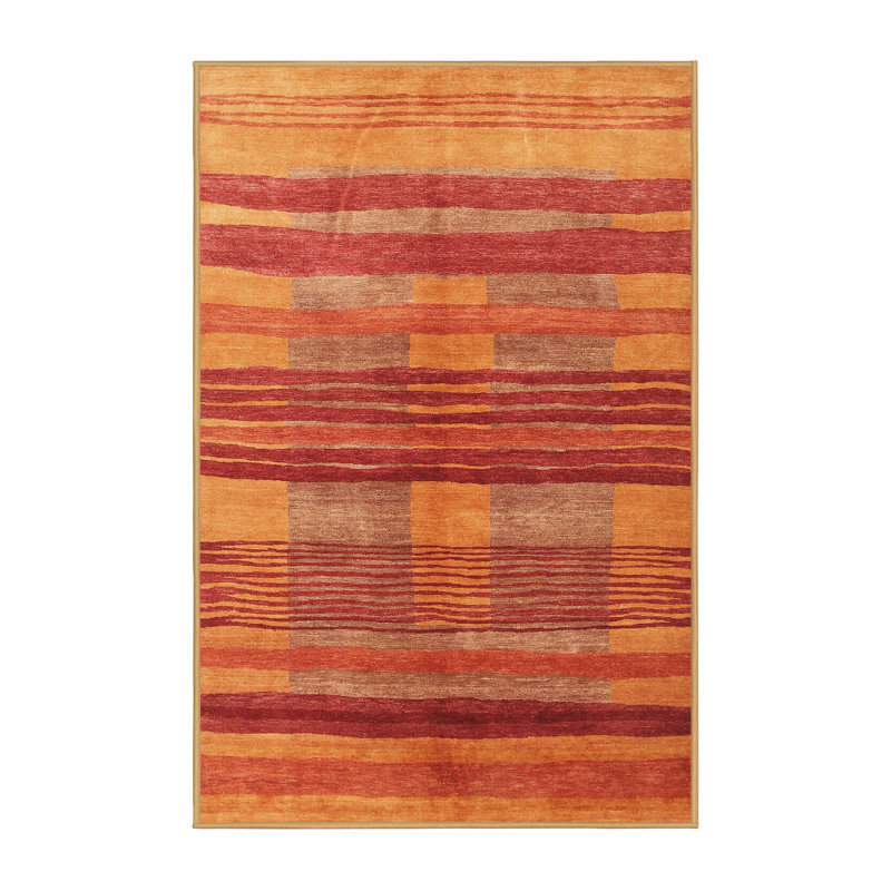 Tapis contemporain rouge / beige, Rectangle 7 pi x 9 pi