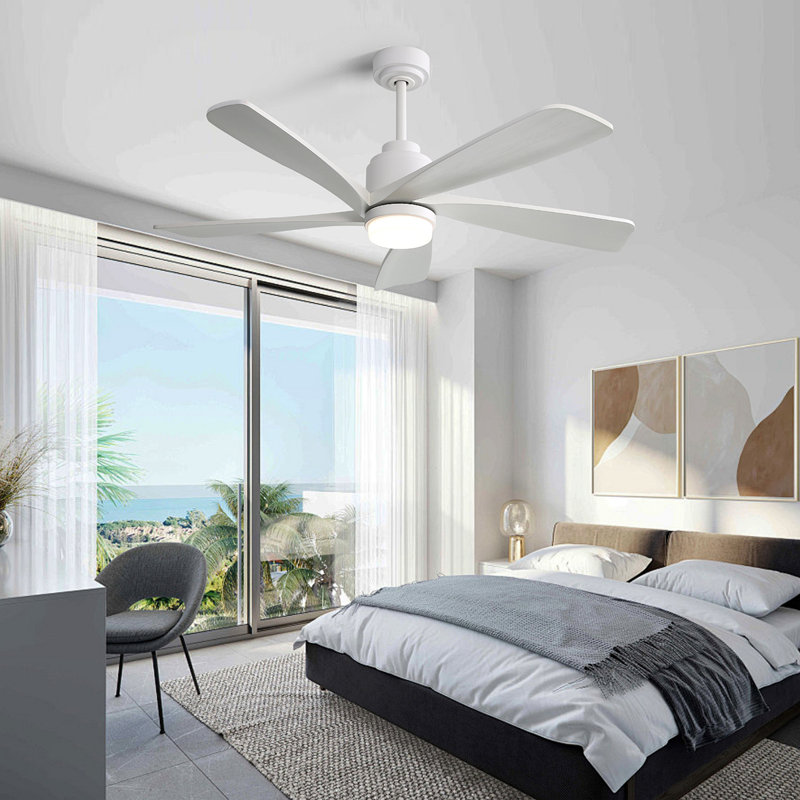 52 Inch Modern Ceiling Fan With Dimmable LED Light 5 Solid Wood Blades Remote Control Reversible DC Motor With Smart APP Control