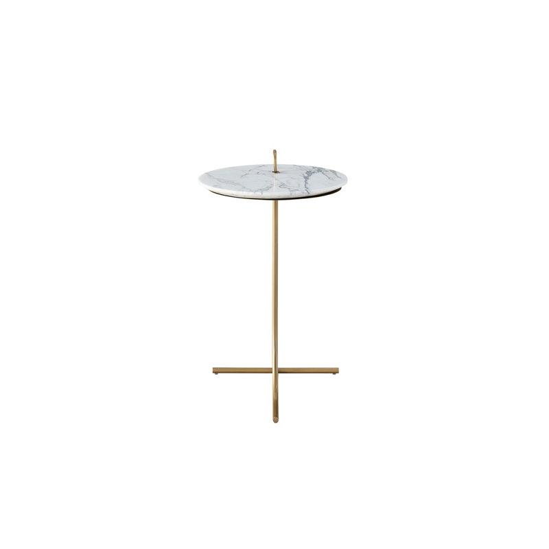 14" Carrara Marble Top Accent Table with Gold Base