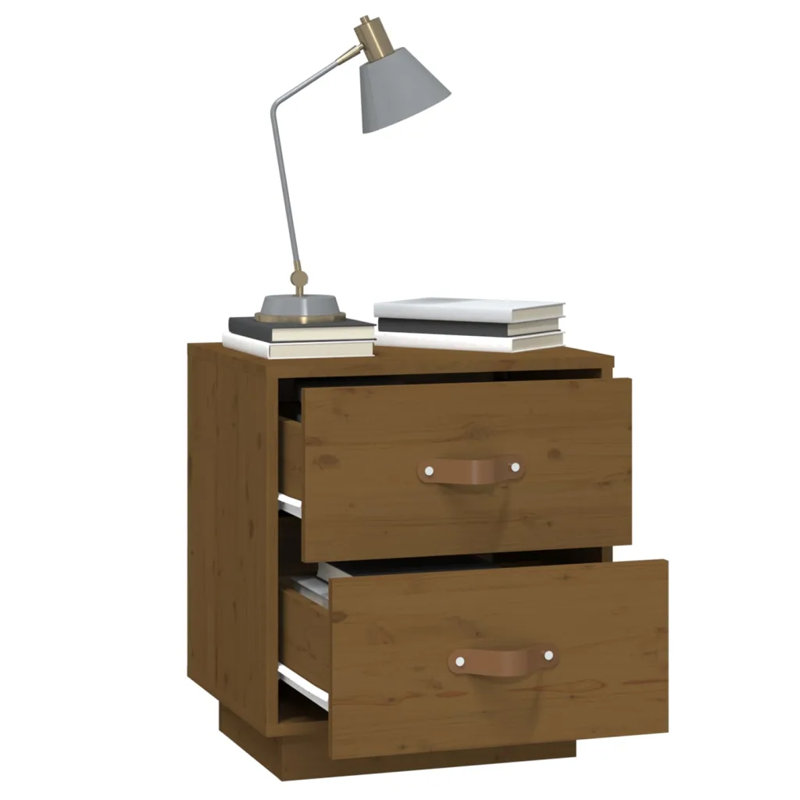 40 cm W Solid Wood Bedside Table, Honey Brown, Set of 2