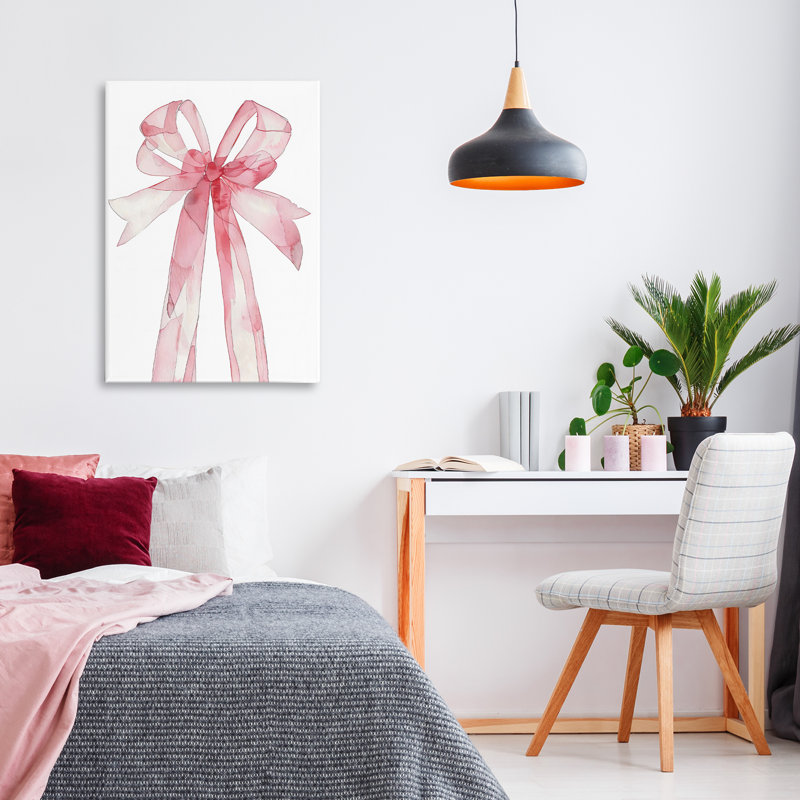 Toile Coquette Pink Bow Illustration, design par LSR Design Studio, H 24 po x l 16 po