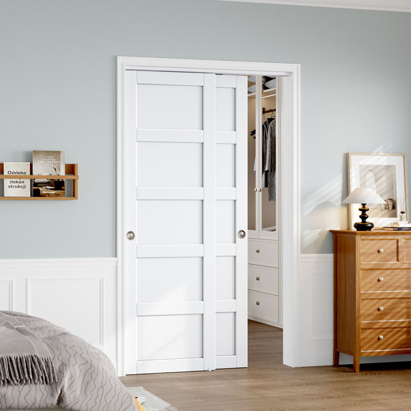 5-Panel Bypass Sliding Closet Doors with Installation Hardware Kit, 48" x 80"