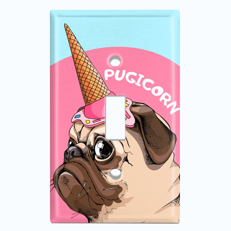 Metal Light Switch Plate Outlet Cover (Pugicorn Dog Ice Cream Blue Pink - Single Toggle)