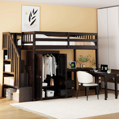 Loft Bed With Stairs, Bookshelf, Drawers, Desk & Wardrobe – Space-Saving Multifunctional Furniture For Kids & Teens