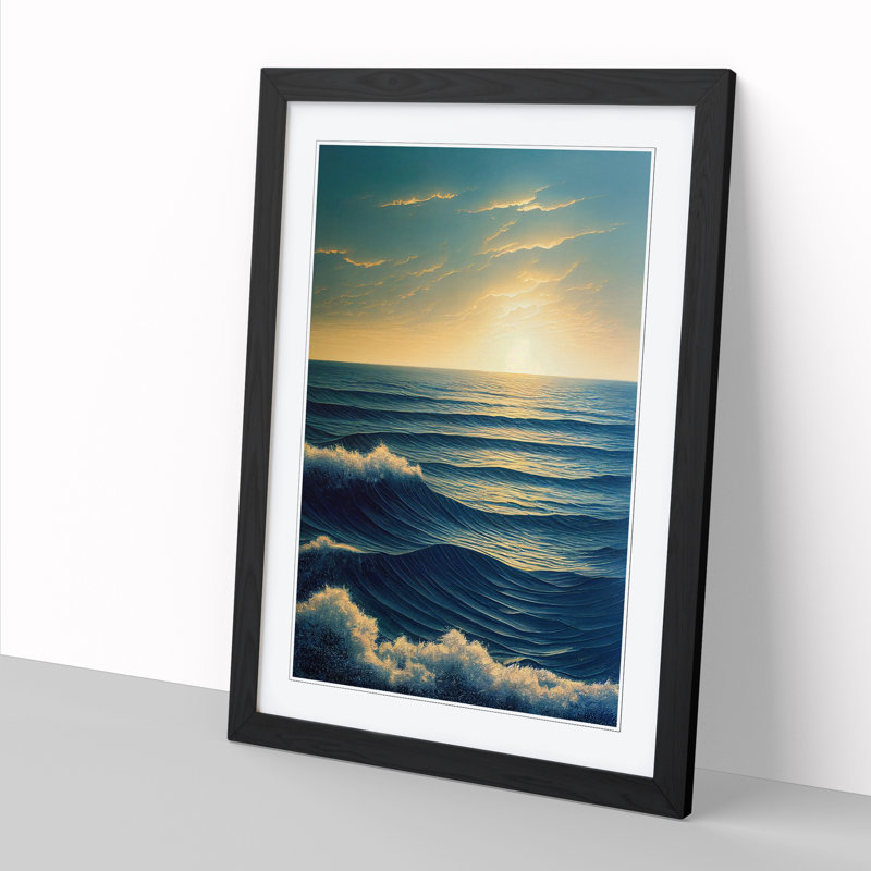 Ocean Sunrise - Picture Frame Print, 64cm H x 46cm W x 2cm D, Walnut