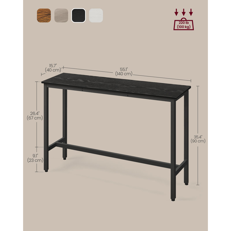 Bar Table, 35.4"H x 55.1"L x 15.7"W, Ebony Black