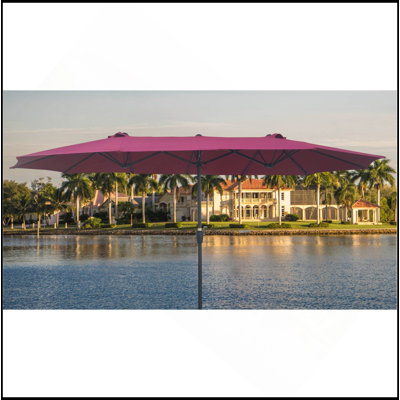 Très grand parasol extérieur imperméable de 15 pi x 9 pi à double face pour table de marché avec parasols à manivelle et à vent pour terrasse de jardin