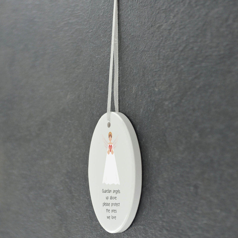 Angel Protect the Ones We Love Oval Shaped Ceramic Hanging Ornament