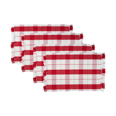  Ensemble de 4 napperons à franges rouges Tinsel