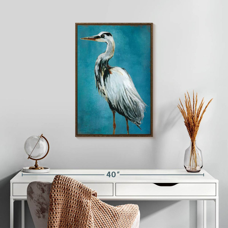 Grand héron bleu II, 17" x 25", Floating Frame Walnut