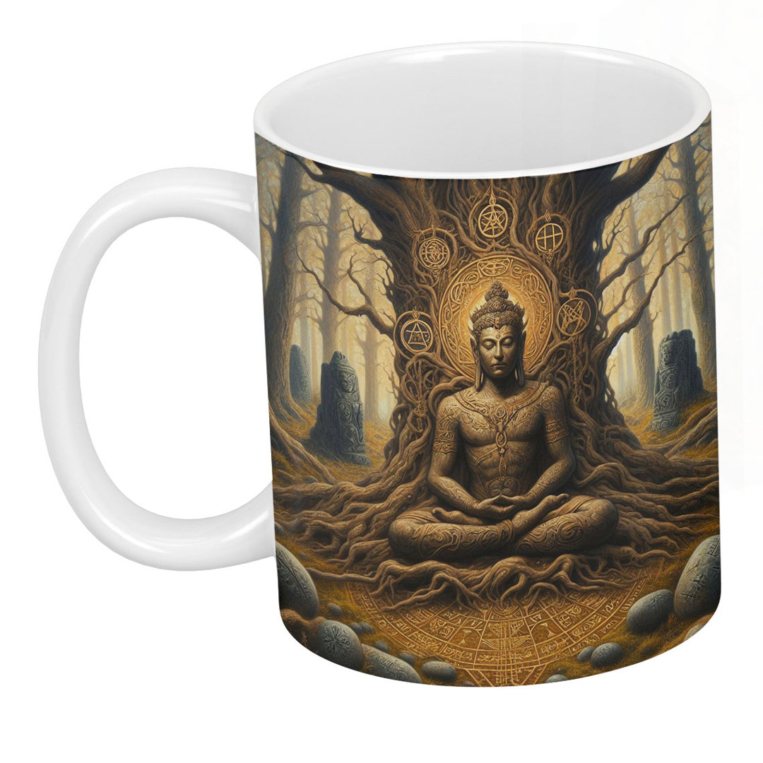 Rooted Forest Buddha Spirituelles Kunstwerk auf klassischer Keramiktasse