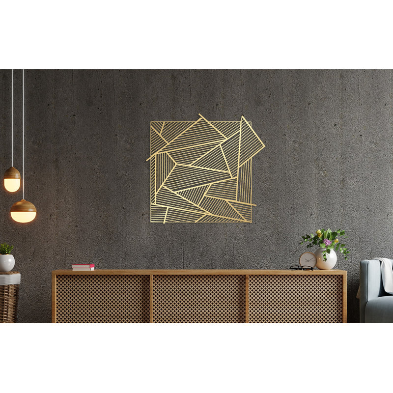 Abstract and Geometric Lines Metal Wall Art & Wall Hanging Decor, Shiny Gold, 9" H x 10" W