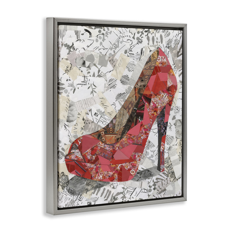 «Eclectic Glam Heel», art mural encadré sur toile flottante par Coco Good, H 31 po x l 25 po, Cadre flottant gris lustré