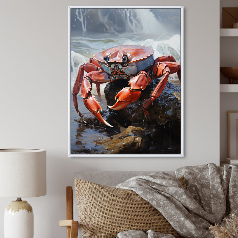 «Wystand Crab Coastal Sentry», reproduction sur toile, H 20 po x l 12 po, Cadre flottant blanc