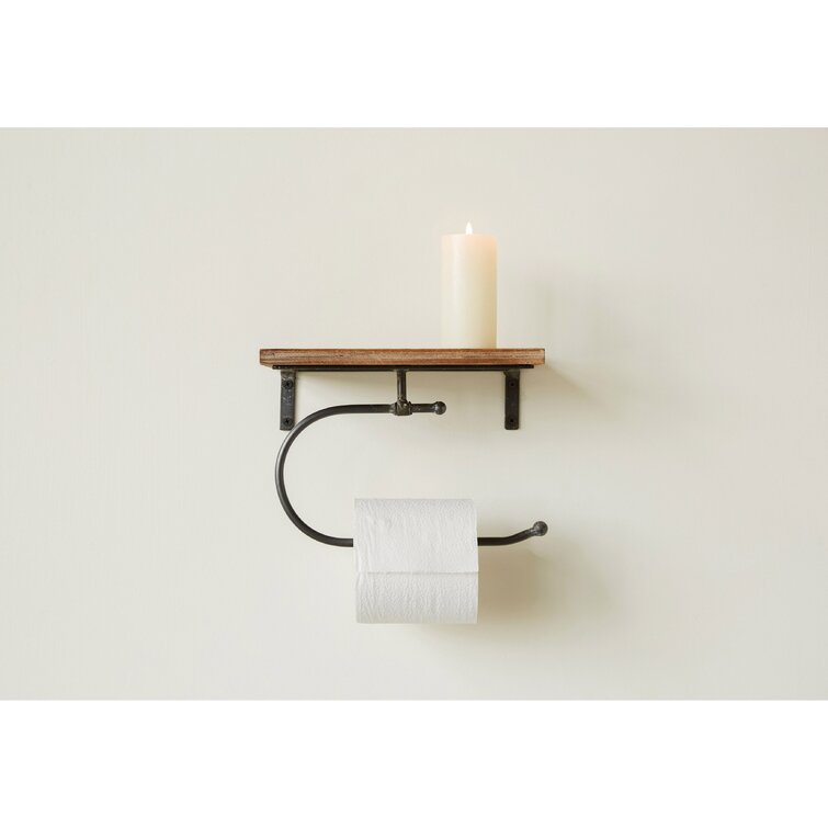 White toilet paper holder extra roll with shelf