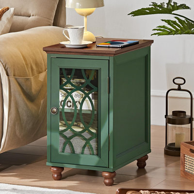 Narrow Side Table with Glass Door Storage