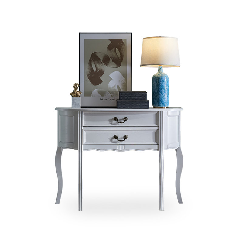 Console en bois massif en demi-cercle, H 34,65 po x l 39,37 po x P 14,17 po, Blanc