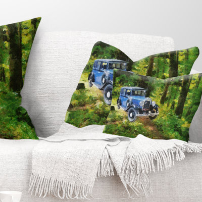 Blue Vintage Car Oil - Cars Printed Throw Pillow